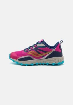 Saucony Peregrine 12 Shield Unisex - Sportieve Wandelschoenen - Navy/Pink/Turquise