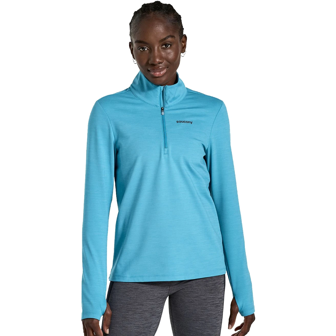 Saucony Solstice 1/4 Zip Women's Shirt - Turquoise Heather 3 Saucony Solstice 1/4 Zip Women's Shirt - Turquoise Heather