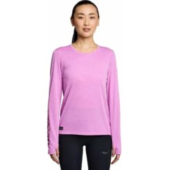 Saucony Stopwatch Graphic Dames Shirt Met Lange Mouwen - Grape Heather Graphic