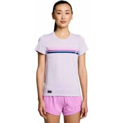 Saucony Stopwatch Graphic Dames Shirt Met Korte Mouwen - Mauve Graphic