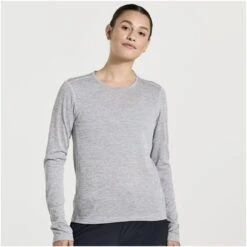 Saucony Stopwatch Women's Long Sleeve Shirt - Light Grey Heather -Saucony saucony stopwatch women s long sleeve shirt light grey heather 1 1326316